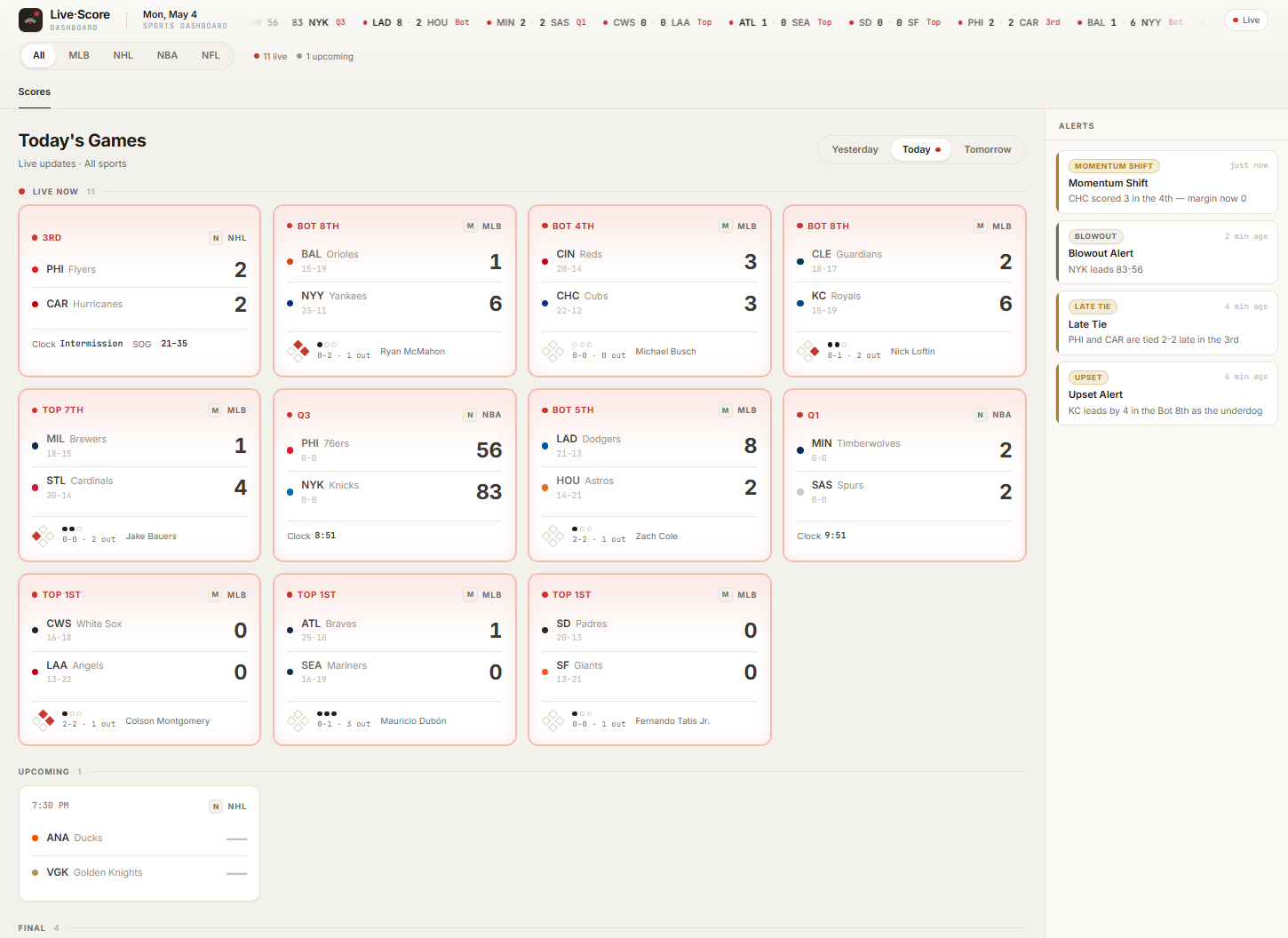 LiveScore dashboard